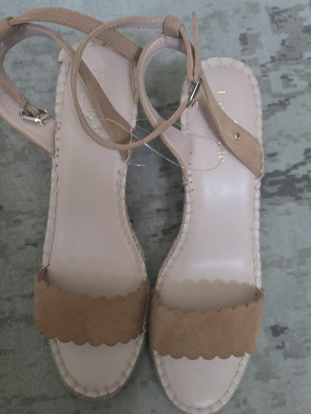 kate spade Tan Suede Scalloped Ankle-Strap Sandals